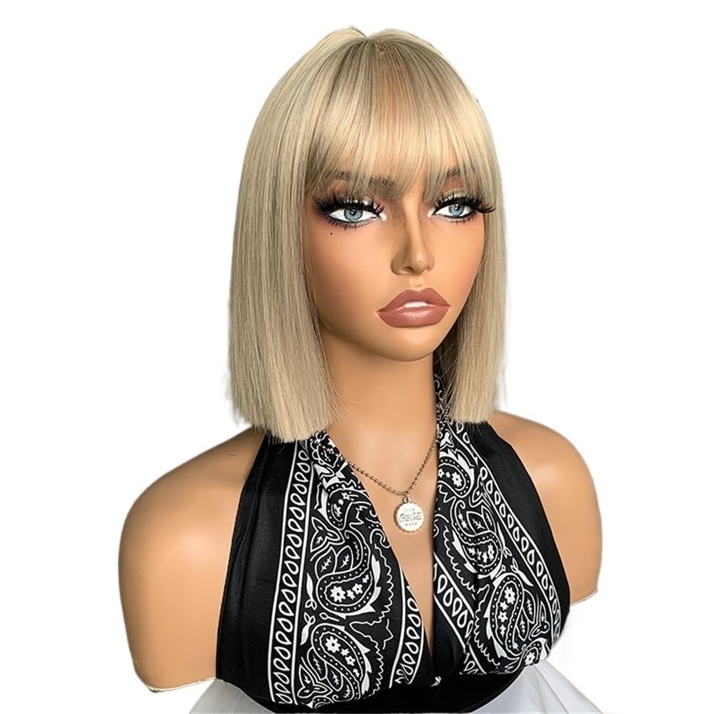 xiuling4568 10" Short Bob Wig With Bangs，Synthetic Hair Wigs for Women Hairs Extensions(Blonde)
