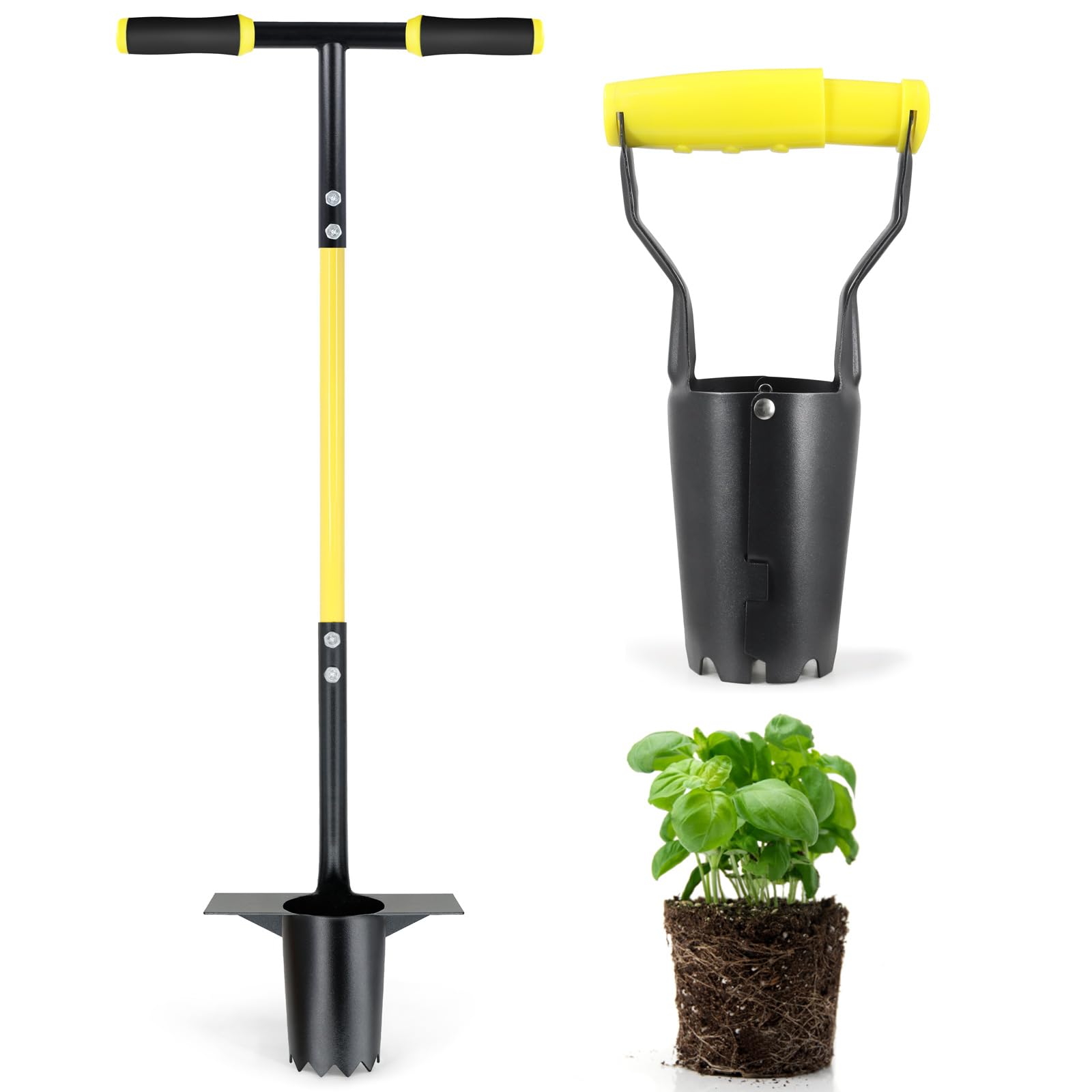 Jardineer 2-teiliges Blumenzwiebelpflanzer-Set, mit langem Griff & gezacktem Boden, Zwiebelpflanzer｜Blumenzwiebel Stecher｜Blumenzwiebel-Pflanzwerkzeug, zum Graben, Erdeproben & Umpflanzen