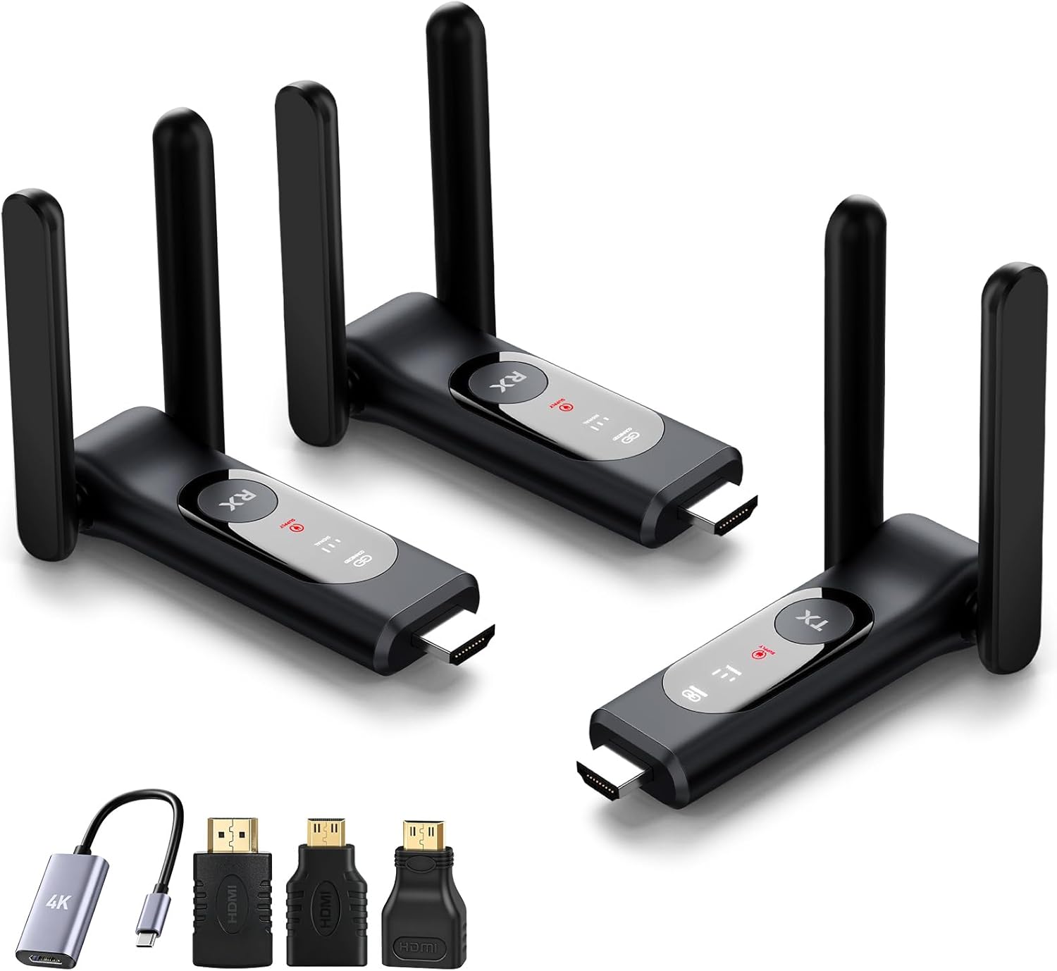 Upgraded Wireless HDMI Transmitter and 2 Receivers, Supports up to 6 devices connected.Low Latency 165ft/50M Range with Dual-Band 2.4G/5.8G,Plug&Play for PC/Laptop/TV Box/Monitor/Projector/DV