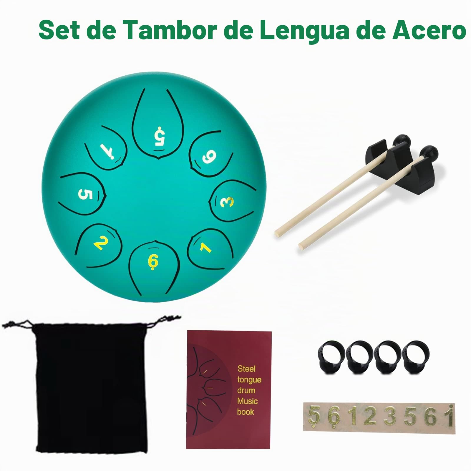 Tambor de Lengua de Acero 6 Pulgadas 8 Notas Drum Mini Tambor de Percusión Instrumento Musical Tambor de Mano con 2 Mazos para Infantil, Adulto, Principiante