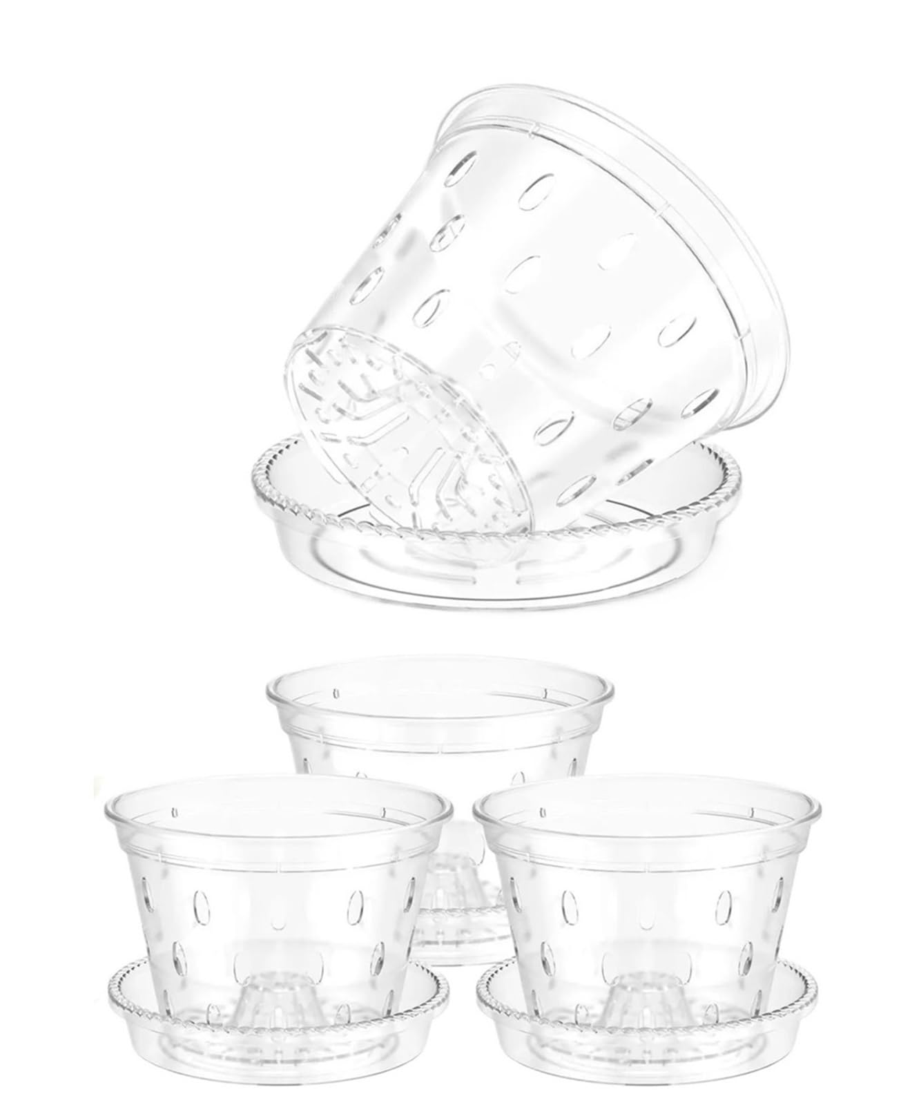 RUWLFE 5Pcs Plastic Orchid Pot 4/5/6inch Transparent Slotted Pots With Holes And Saucers Breathable Flower Plant For Nursery for Succulents, Houseplants(5inch)