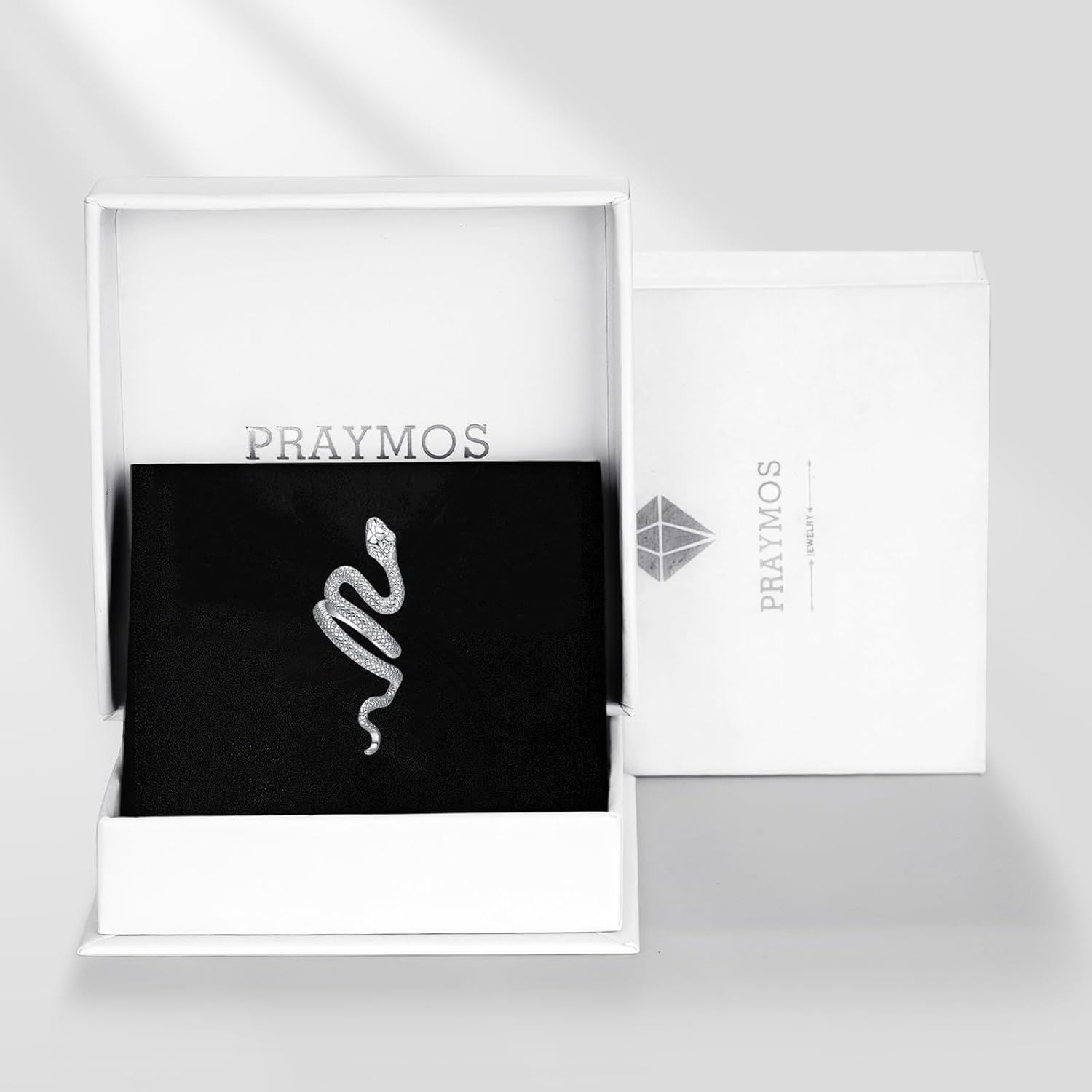 PRAYMOS 925 Sterling Silver Snake/Shark Rings Adjustable Open Ring for Women with Jewelry Box Size 7-9 - Image 5