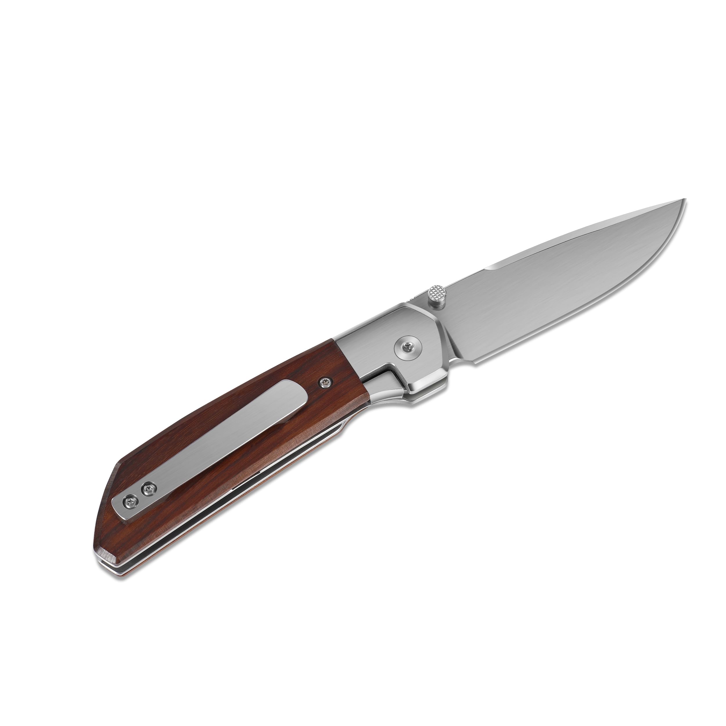 Front-Flipper-Klappmesser, Herrenmesser, D2-Klinge mit hochwertigem Holzgriff und tiefem Taschenclip, Camping-Jagd-Taschenmesser, EDC-Messer-Gentlemen-Folder mit (Groß)