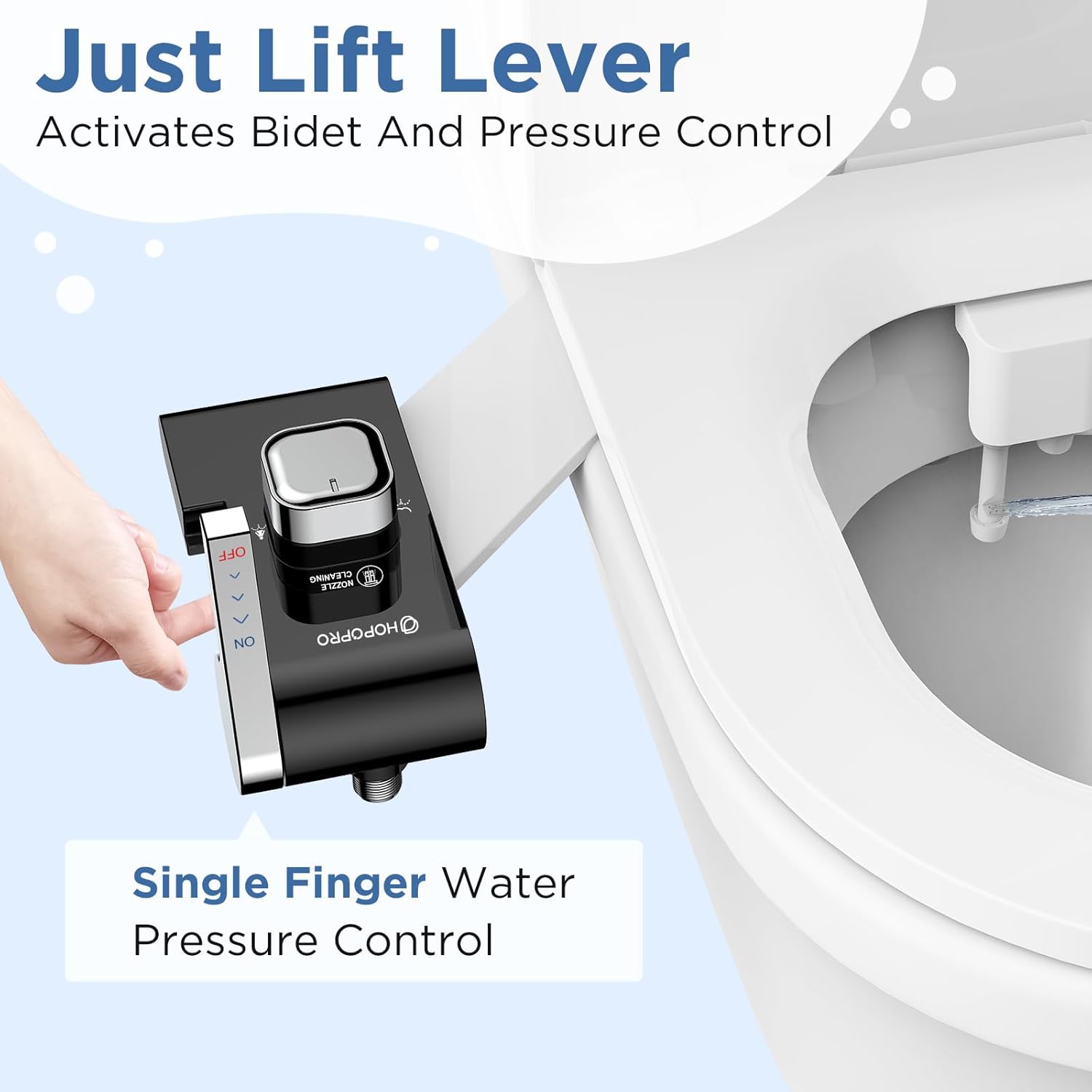 HOPOPRO Bidet with Single Finger Water Pressure Control, Self Cleaning Hygienic Dual Nozzle (Feminine/Rear Wash), Non-Electric Bidet Attachment for Toilet Seat, Easy DIY Install <5 Min -Black