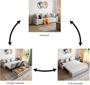 homary Sleeper Sofa King Size Pull Out Sofa Bed 83, 3-Seater Convertible Couch with Storage, USB Ports & Trundle, Modern Linen Sofa for Living Room Apartment (Light Gray)