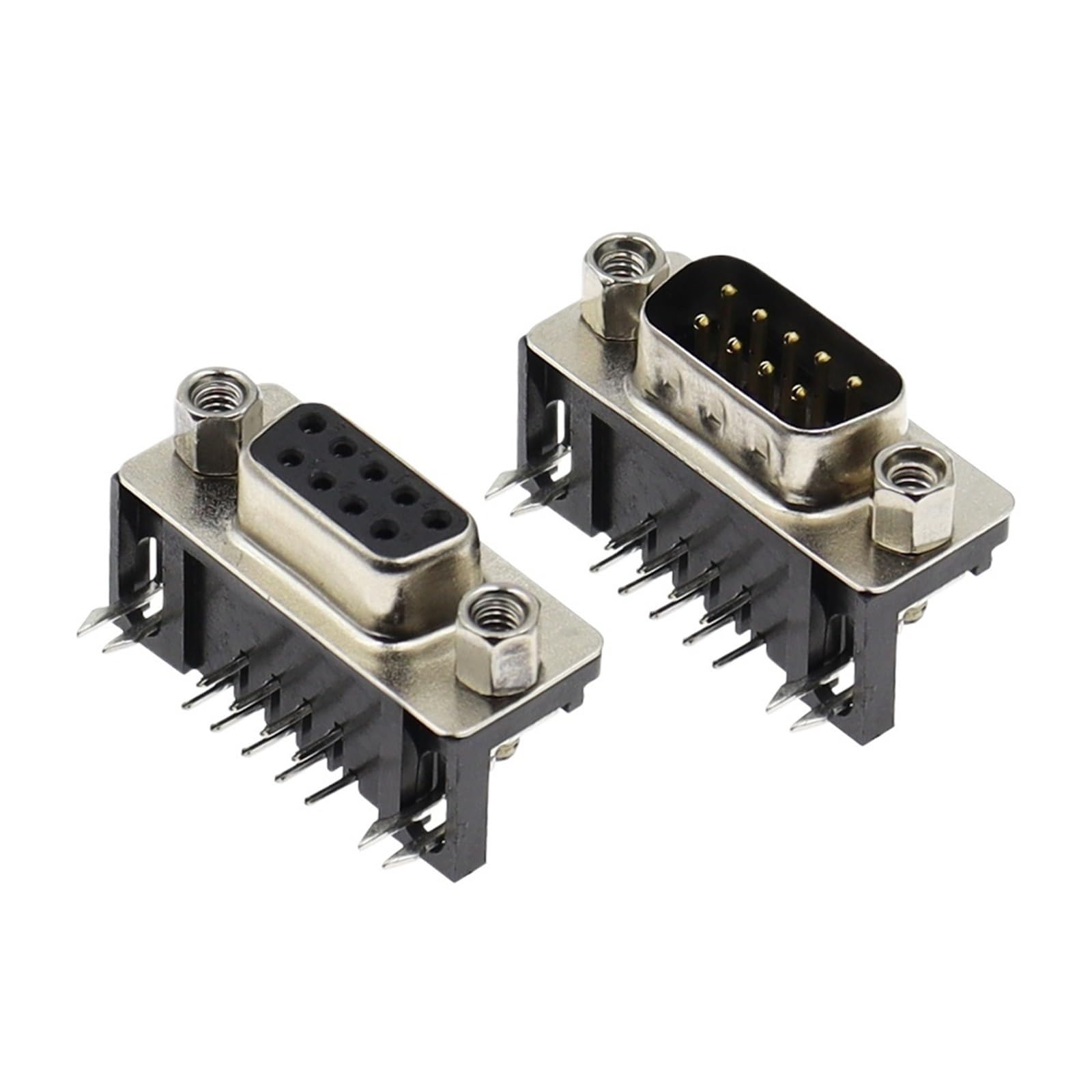 Connecteur PCB RS232 à 9 broches DR9 coudé à 90 degrés avec broches mâles et femelles en lot de 10