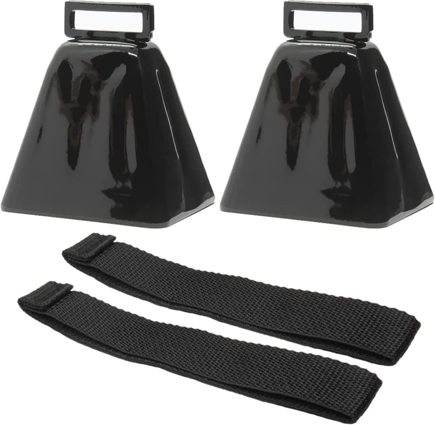 Bevin Bells Long Distance Cow Bells 10LD (Black & Black) | Made from Steel | Loud Noise Makers | w/Black Strap Around the Handle | Made in USA