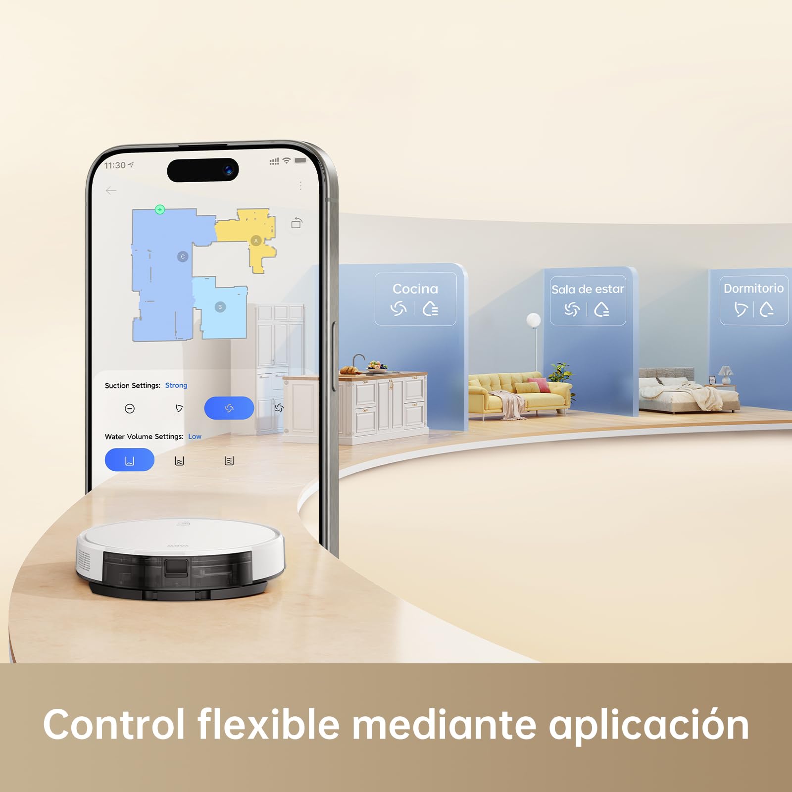 Mova M1 Robot Aspirador y Fregador, Potente succión de 4500 Pa, diseño Compacto, mapeo Solid-Fixed (SOF), Dispositivo 2 en 1: aspira y friega