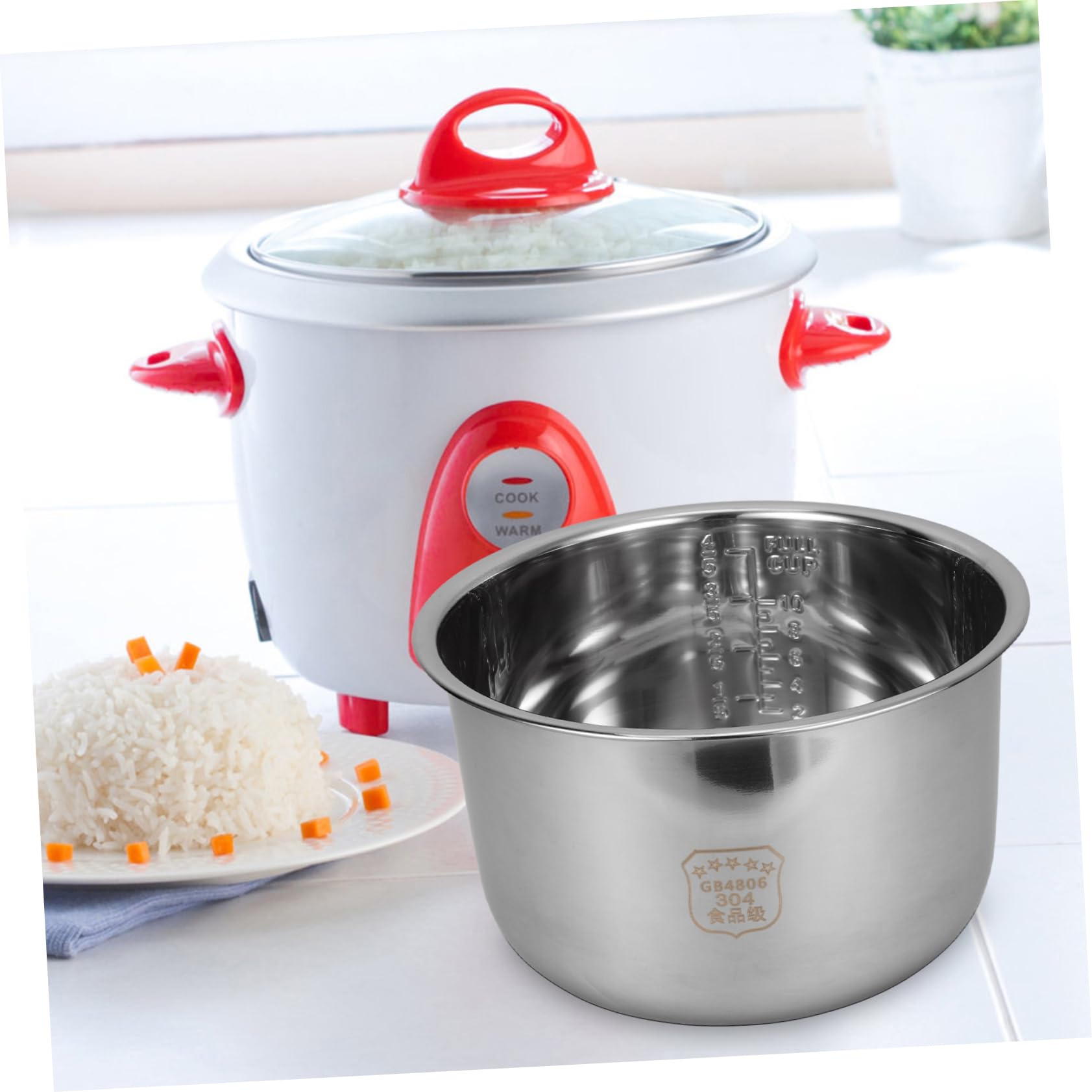 COLLBATH Pentola per Cuociriso Acciaio Inossidabile Design Antiaderente e Multifunzionale Accessorio per Cucina Elettrica Compatibile con Cuociriso Standard