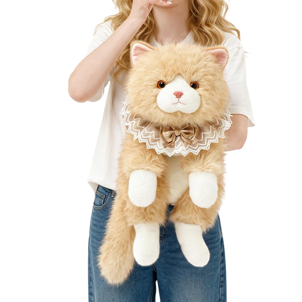 Peldris Ragdoll Cat Plush Toy, Weighted Cat Plush Toy with Removable Collar, Soft Cuddly Stuffed Animal for Children and Adults, Realistic Plush Kitten Doll for Home Decoration & Gift (B)