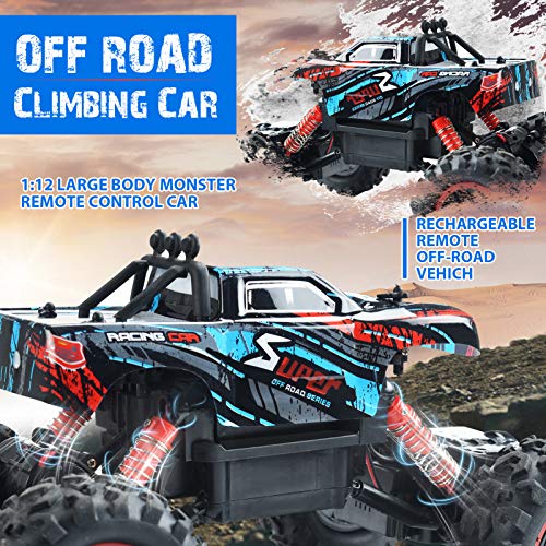 Remote Control Truck, RC Car 1: 12 Scale RC Truck 2.4Ghz Radio Remote Control Car RC Monster Vehicle Truck Crawler 4WD Off Road for Boys - Thumbnail 2