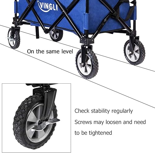 Miniatura 4 de VINGLI Carro plegable portátil, resistente carrito de compras plegable para deportes de jardín, marco de acero para playa, parque, camping, patio,