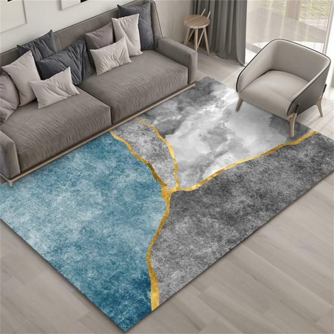 Tapis chambre ado garcon grand format gris et bleu style moderne