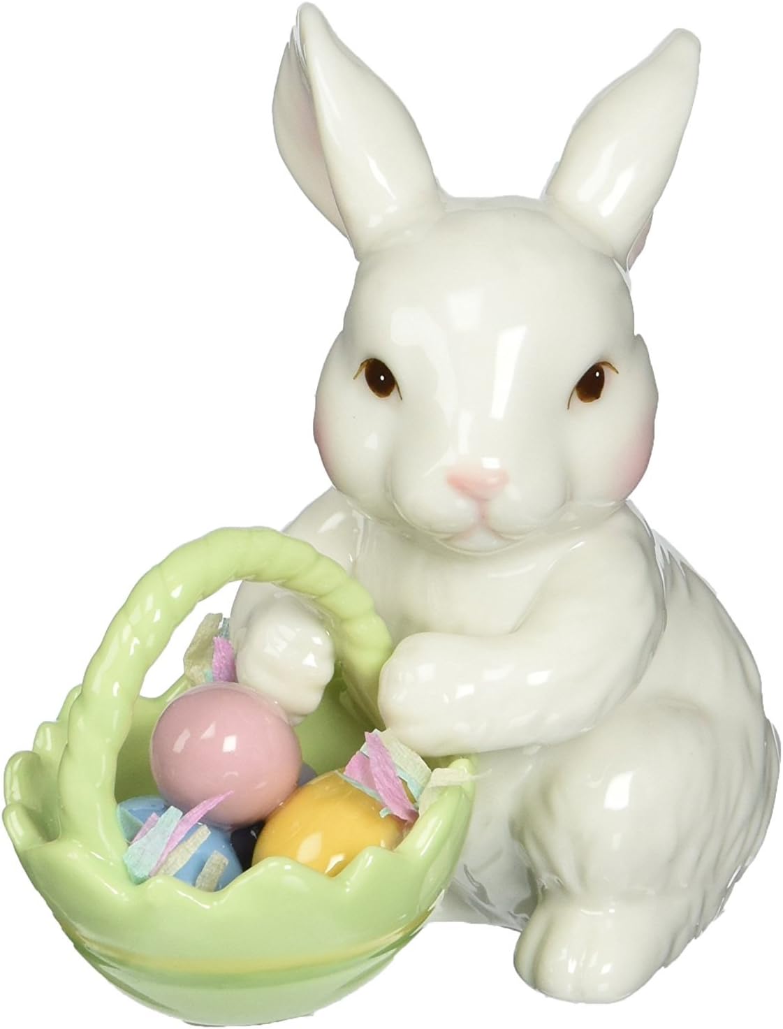 10593 Fine Porcelain Bunny with Easter Basket Figurine, 3-3/4-Inch,White