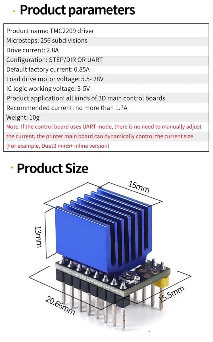 Teyleten Robot TMC2209 V2.0 Stepper Motor Driver StepStick 2.5A UART Ultra Silent for Nano SKR V1.3/1.4 Ender 3 Control Board 3D Printer Parts Replace A4988 5pcs