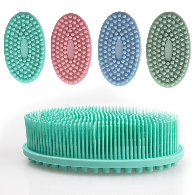 Image of Silicone Body Scrubber, Gentle exfoliating Body Scrubber That's Easy to Clean, Lathers Well, Long Lasting, and More Hygienic Than Traditional Shower Loofah (Teal Green)
