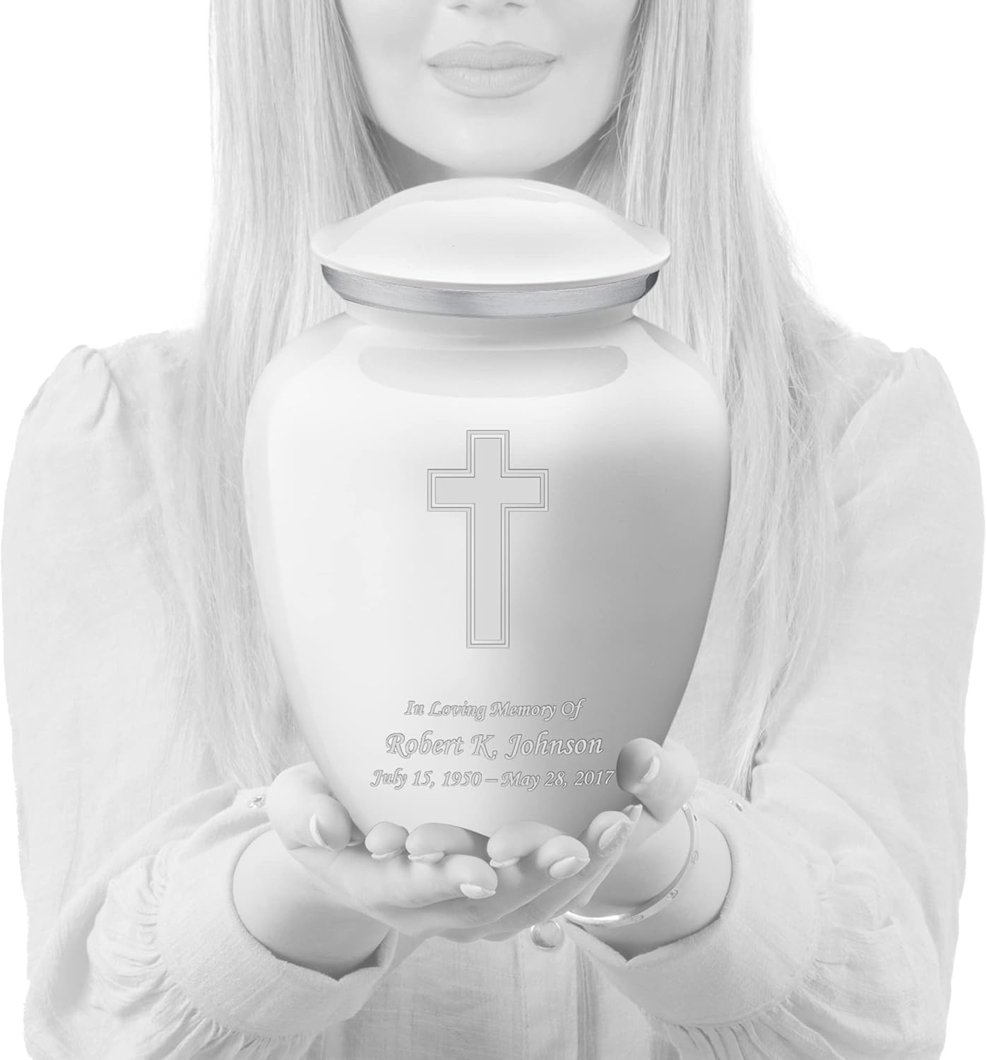 Geturns Embrace 大人用 パーソナライズ シンプル 十字架 火葬 骨壺 人間の遺灰用 I 大型 ホワイト 葬儀用骨壷