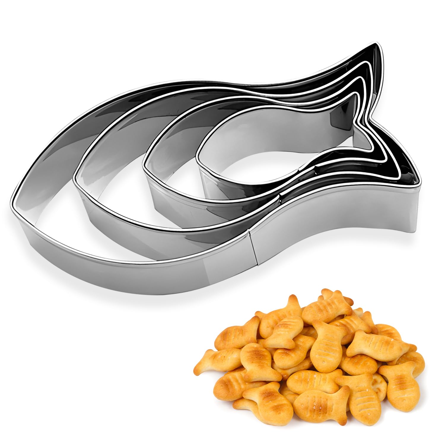 Fish Cookie Cutters Set - 4 PCS Stainless Steel Biscuit Moulds for Baking, Playdough & Fun Shapes - Food Cutters for Kids, Easy to Clean, Reusable