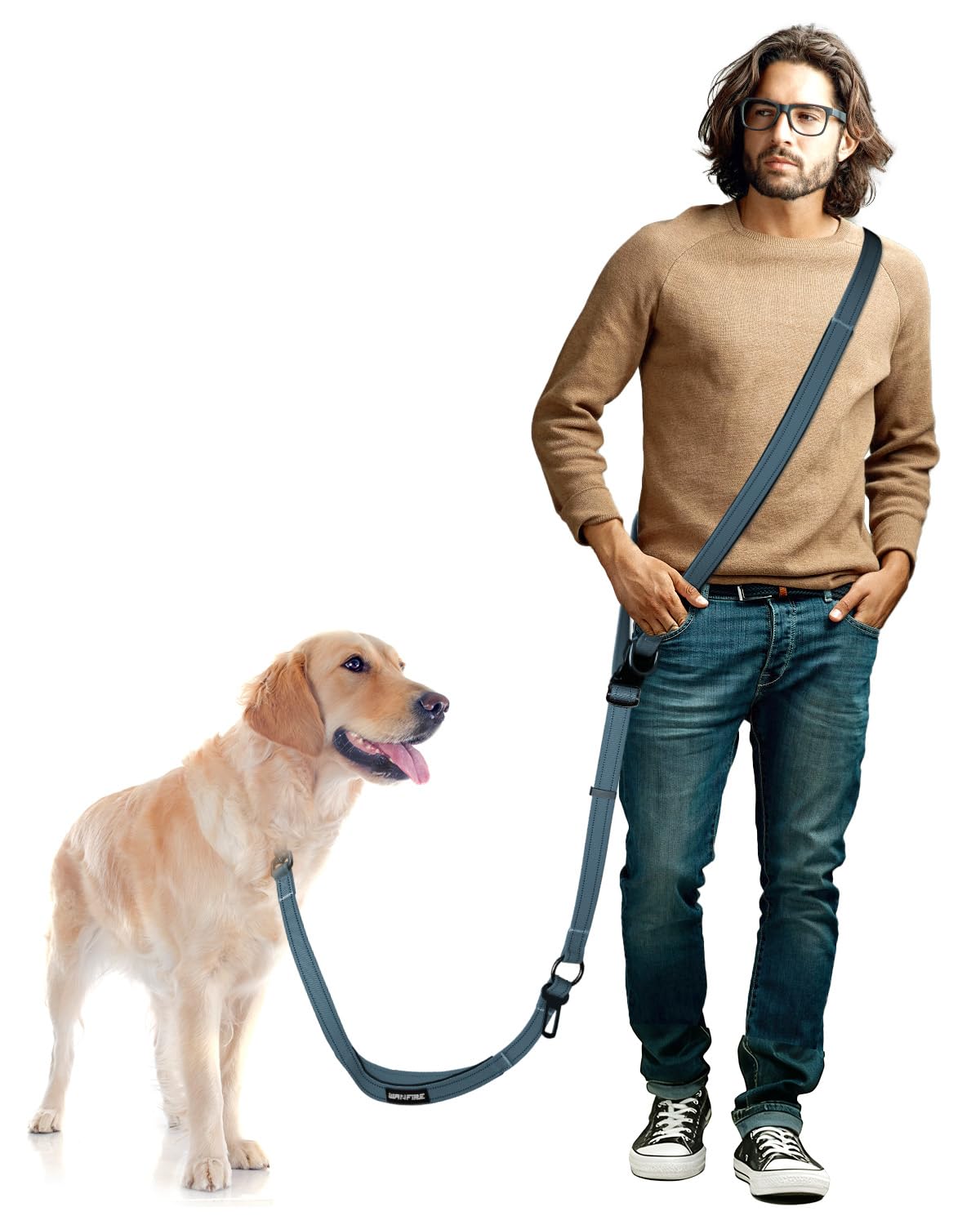 Hands Free Dog Lead, Multifunctional Crossbody Dog Lead, Long Waist Belt with Car Seatbelt and Double-Sided Reflective Stitches for Medium and Large Dogs Walking, etc. (InkBlue 1.8-2.9M-Large) — image 1