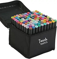 Kit 100 Canetas de Colorir Touch + Livro de Colorir | Marcadores Profissionais Ponta Dupla para Desenho, Lettering e Estudos