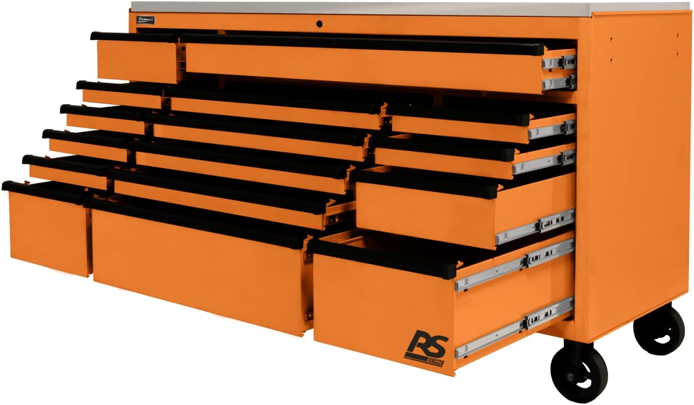 Homak 72” Roller Cabinet w/Stainless Steel Top RS Pro Workstation (Competition Orange)