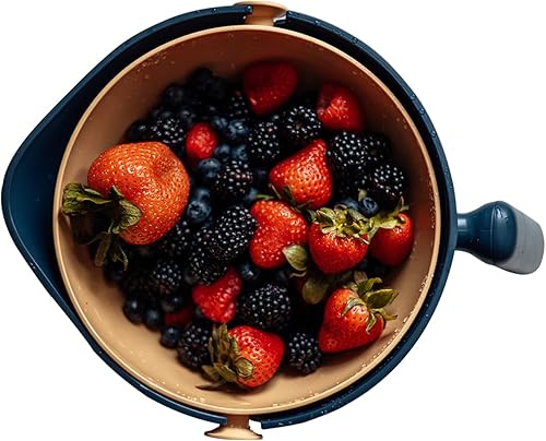 Miniatura 4 de Cuenco de lavado 2 en 1 y colador giratorio de alimentos, colador de doble capa con asa para drenar pasta, frutas, verduras, cesta de plástico apta