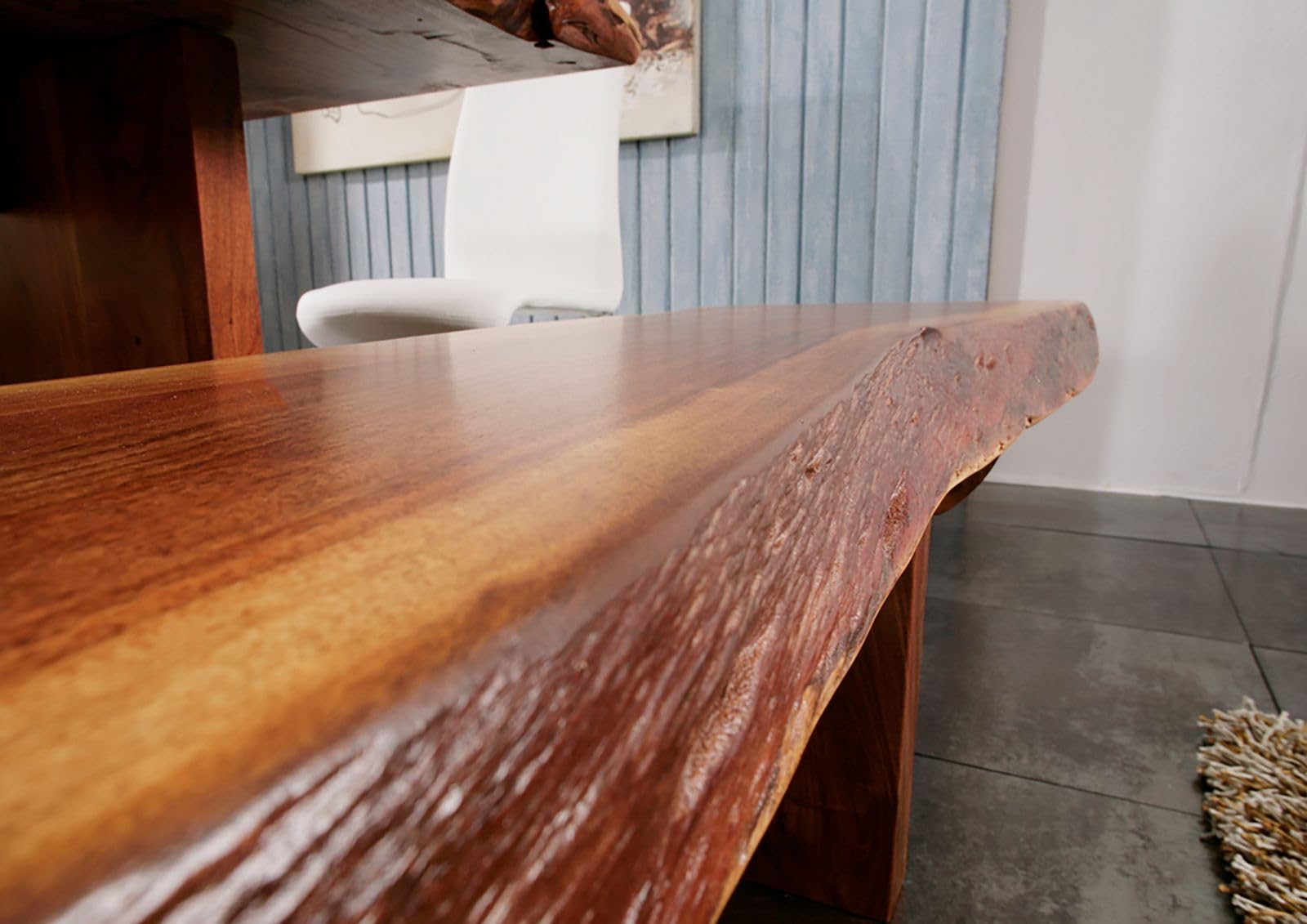 Banc 235x38cm Bois Massif d'Acacia Laqué Noisette Design Naturel Freeform