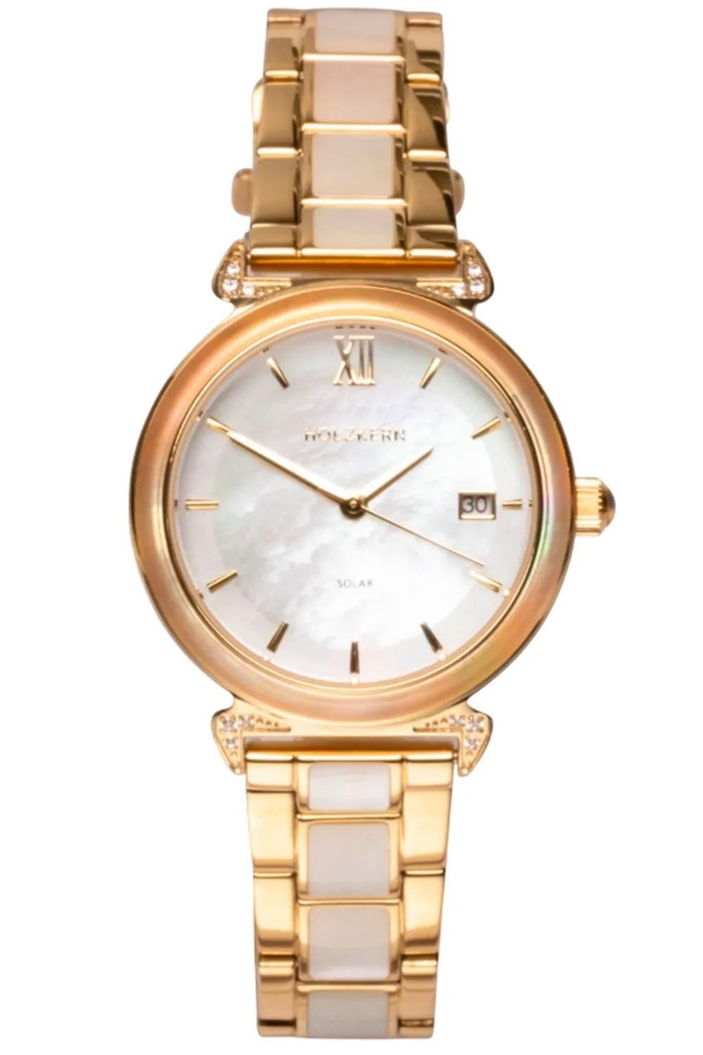 HOLZKERN Damen-Solaruhr Sunglister Weißes Perlmutt/Goldfarben 9010631019587