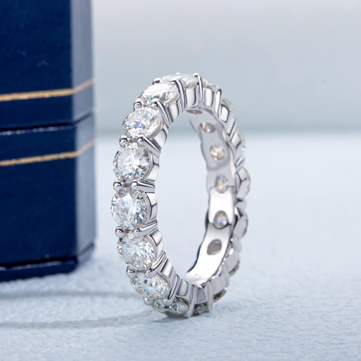 Eternity Ring for Women 18K White Gold Plated Sterling Silver Rings Round Cut Cubic Zirconia Wedding Rings - Image 2