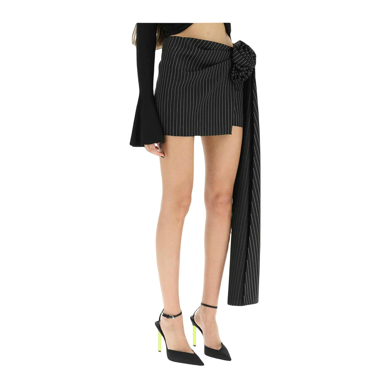 Długa spódnica damska, letnia spódniczka dżinsowa, Y2k, estetyczna spódnica z motywem kwiatów 3D, wysoka talia, mikrospódniczka, skinny wrap, dżinsy, szpilki, czarny, L