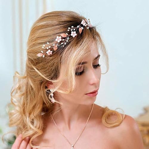 Miniatura 7 de Aukmla Diademas de flores para el pelo de la boda de la novia, joyería nupcial para mujeres y niñas (plateado)