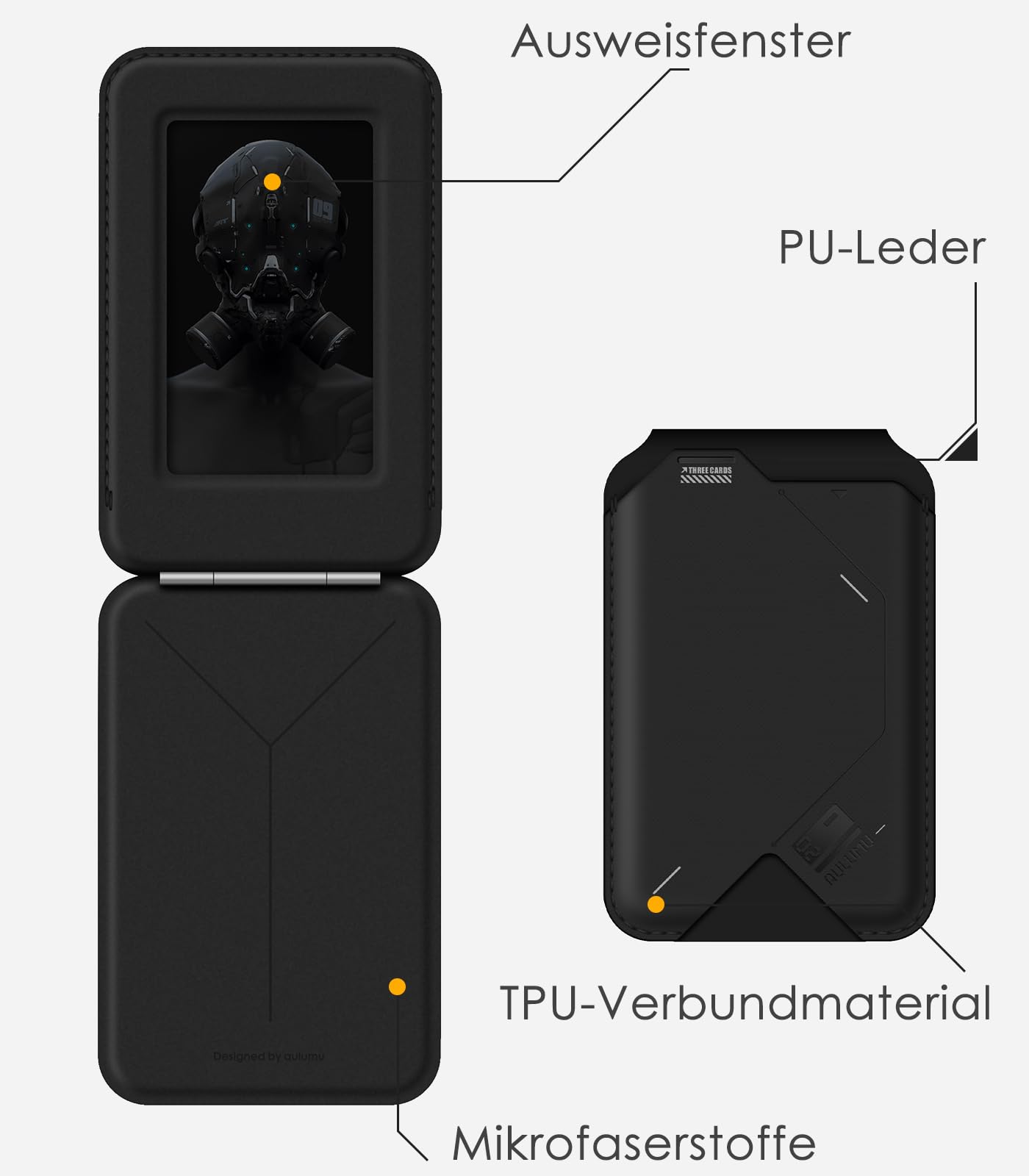 Aulumu G02 MagSafe Wallet Ständer 2-in-1 Verstellbarer Kartenhalter, Offenes ID-Fenster, Magnetische Handy-Brieftasche zum Aufkleben für iPhone 17/16/15/14/13 Serie, Schwarz