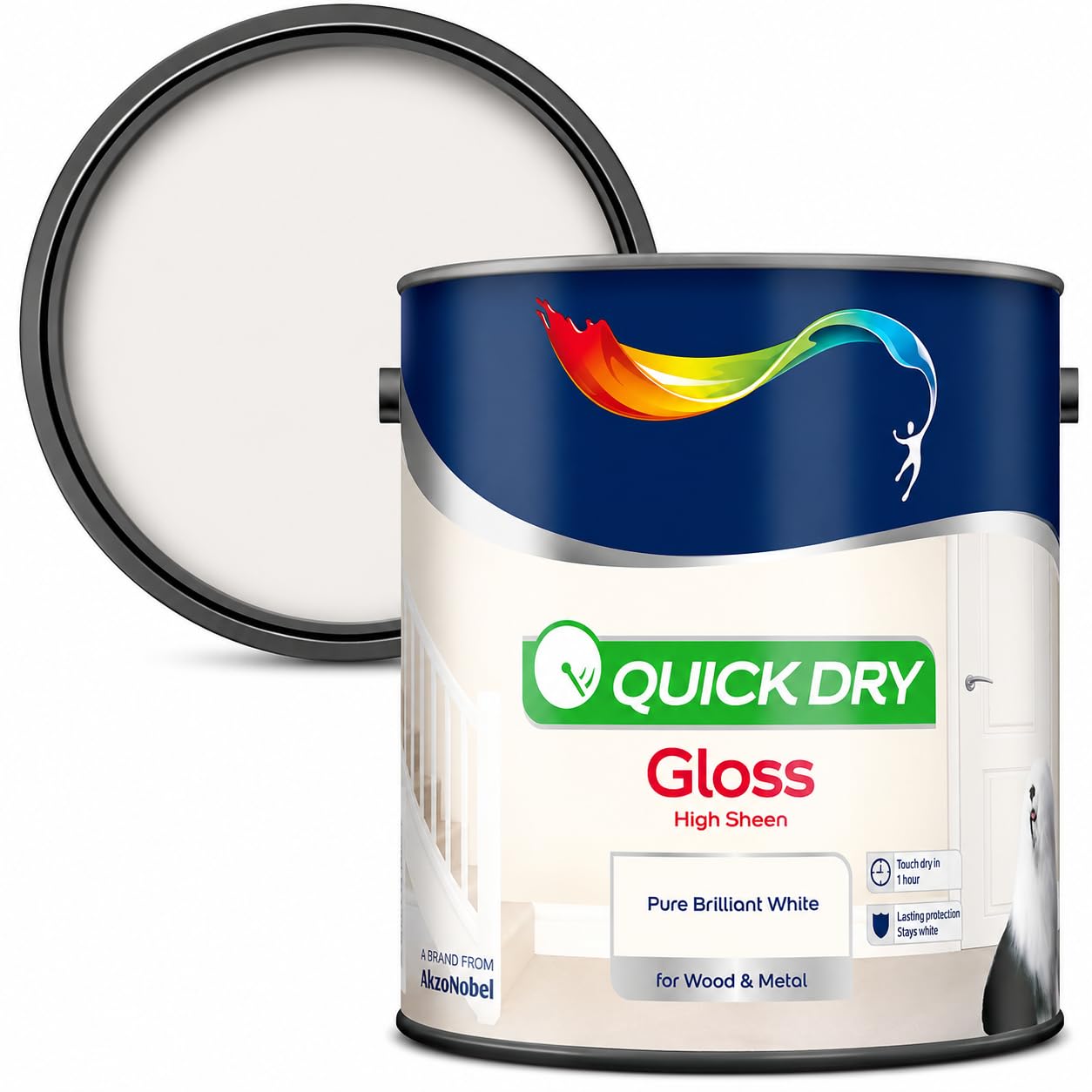 AXpower Inspirational Technology Empowering People Quick Dry Gloss Paint 2.5L – White, High Shine Finish, Interior & Exterior Wood and Metal, Easy Application, Durable Long Lasting Gloss