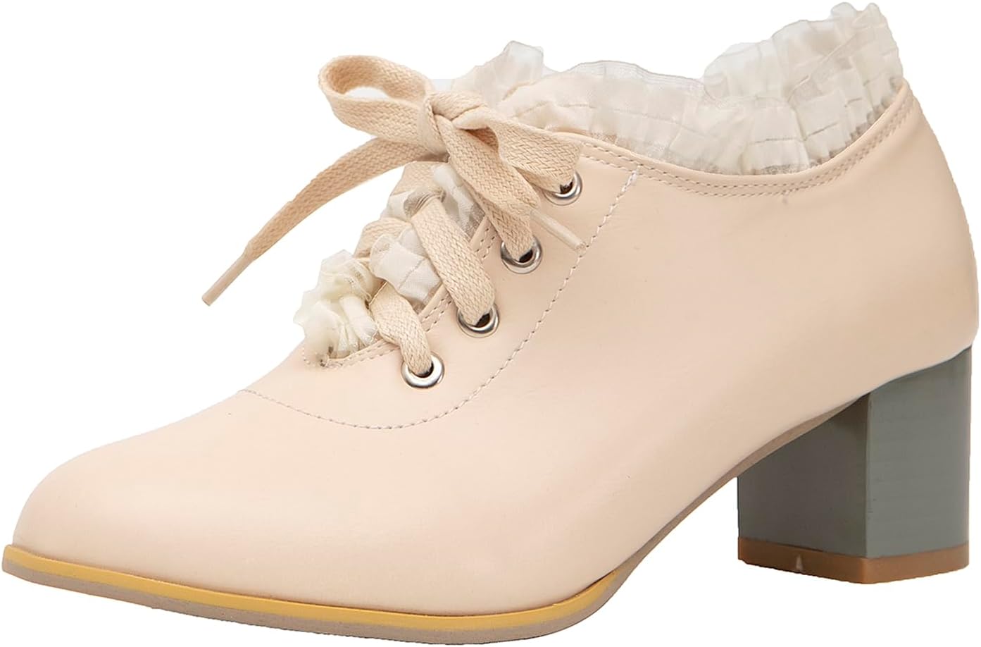 getmorebeauty Women's Pumps Shoes Chunky Heels Lace Up Strappy Slip-on Women Heel Leather Shoes