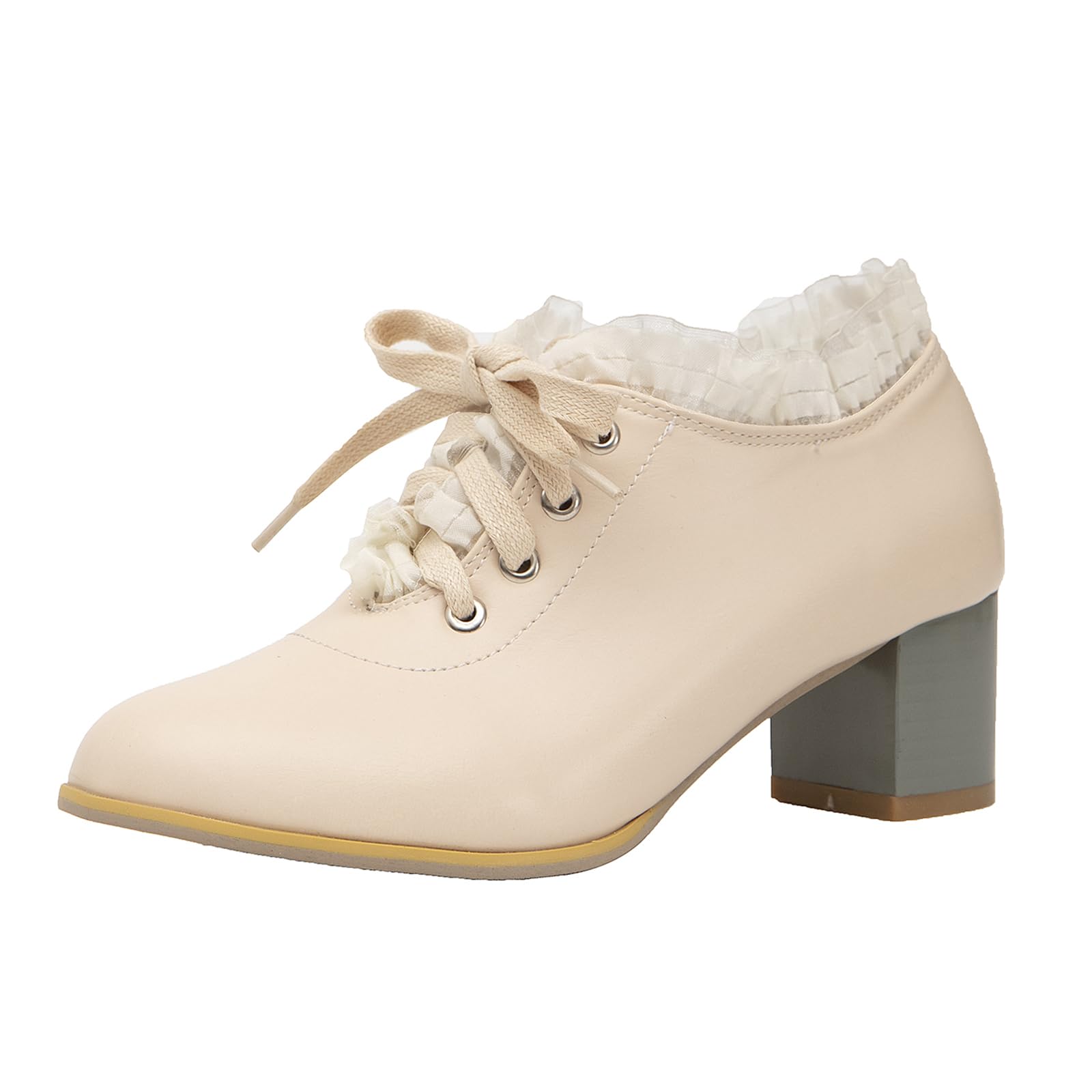 getmorebeauty Women's Pumps Shoes Chunky Heels Lace Up Strappy Slip-on Women Heel Leather Shoes