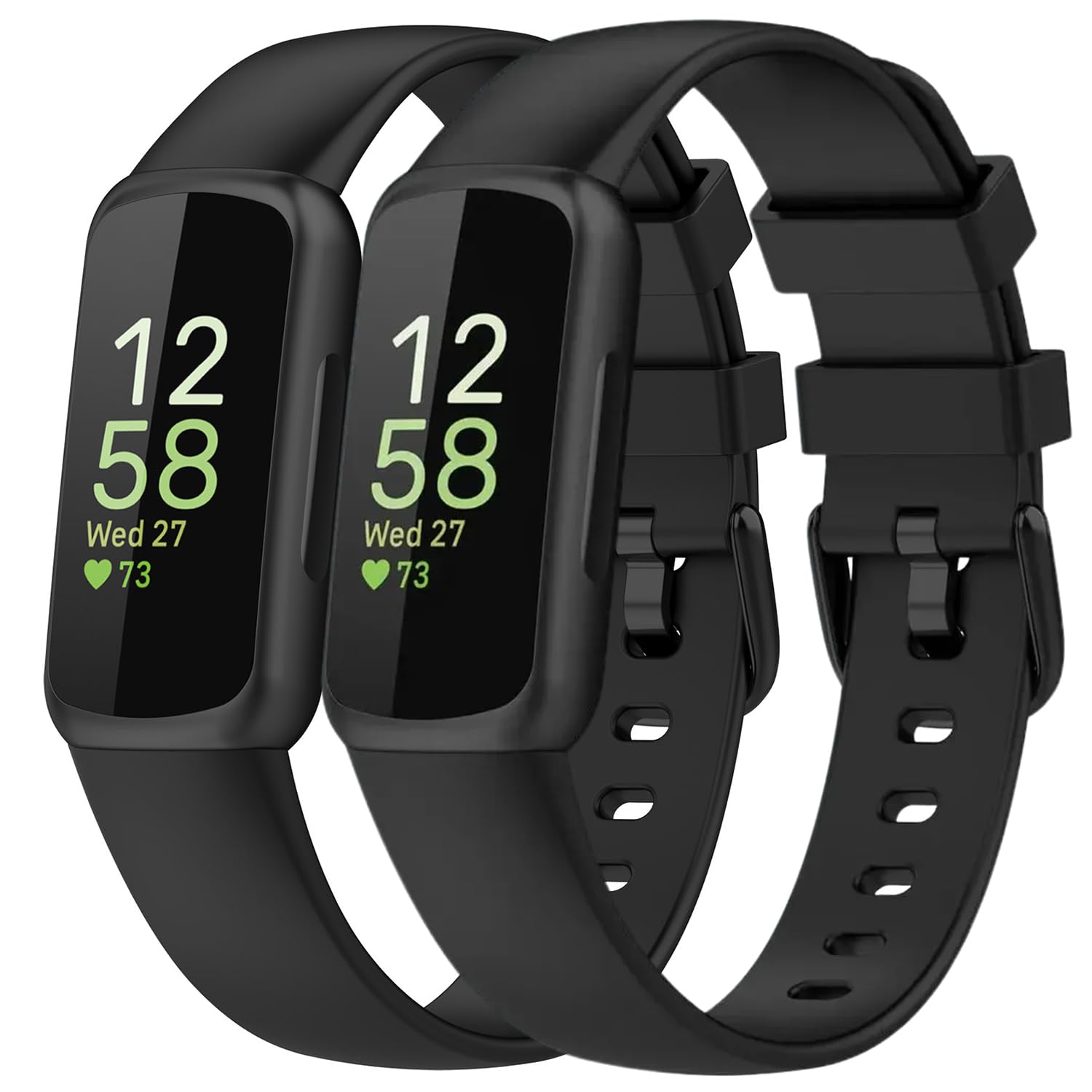Photo 1 of 2 Pack Compatible with Fitbit Inspire 3 Bands, 15.4mm Width Soft Silicone Adjustable Sport Replacement Band for Women Men (Black/Black, Large)