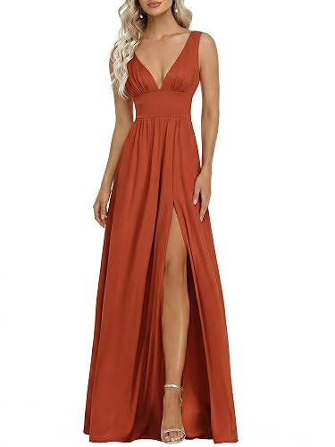 Women's Summer V-Neck Sleeveless Formal Wedding Guest Dress Side Slit