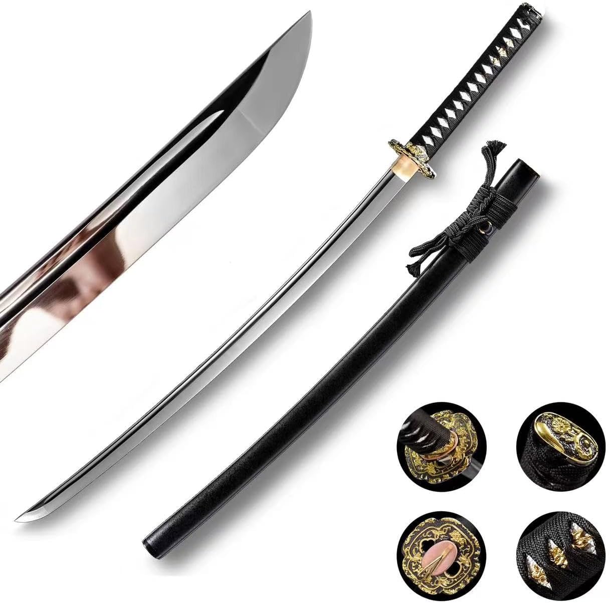 Katana Sword - 41" Full Tang Real Samurai Sword, Handmade Clay Tempered Spring Steel, Razor Sharp Japanese Samurai Swords Impressive Gift for Adults/Men - Image 2