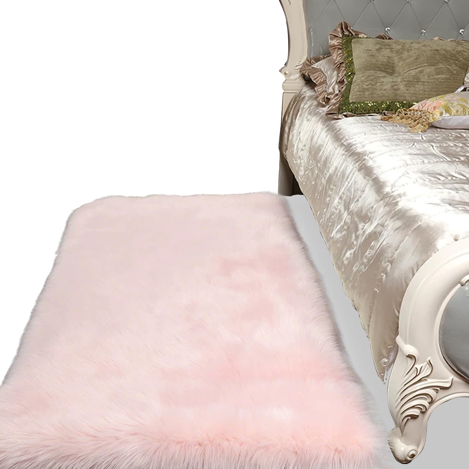 Tapis fausse peau de mouton anti-glisse lavable qui ne peluche pas pour chambre