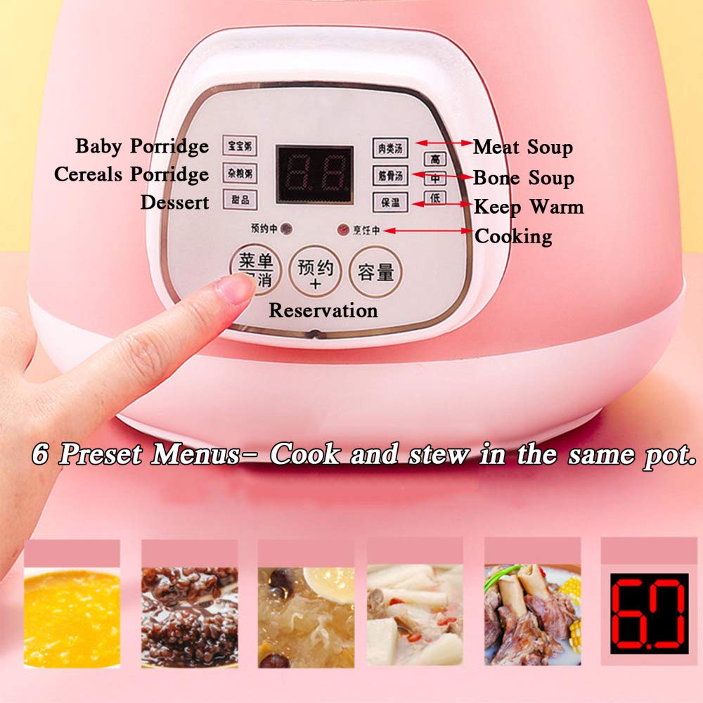 Olla cocción Lenta eléctrica 1,5 l con Revestimiento cerámica, Olla para guisar Inteligente para hogar con función Reserva y 6 configuraciones cocción para 2 o 3 Personas