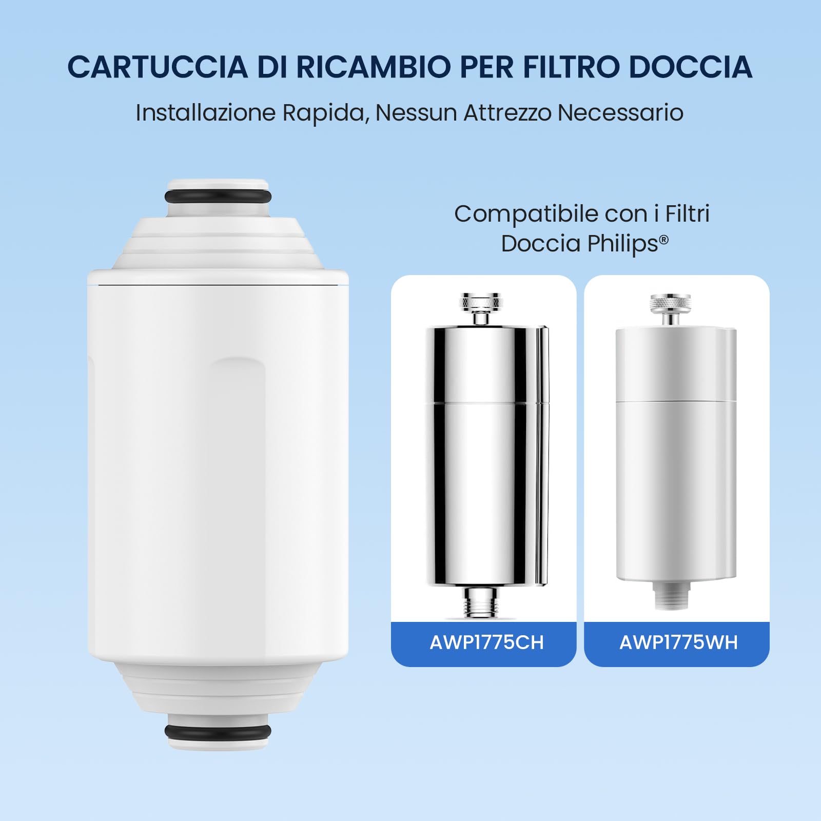 GLACIER FRESH Cartuccia filtro doccia compatibile con filtro doccia Philips AWP1775 50000L capacità filtrante riduce la contaminazione, confezione da 2