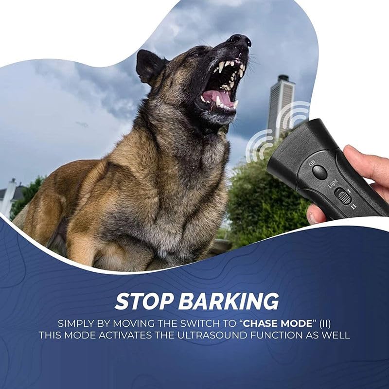 Image of Ultrasonic Dog Repeller with LED Flashlight - Portable Handheld Dog Bark Control & Training Device for Walking, Outdoor Safety & Behavior Support
