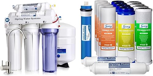 Miniatura 1 de iSpring RCC7 certificado NSF juego de cartuchos de filtro de suministro de alta capacidad para debajo del fregadero de 5 etapas y F15-75 de 2 años
