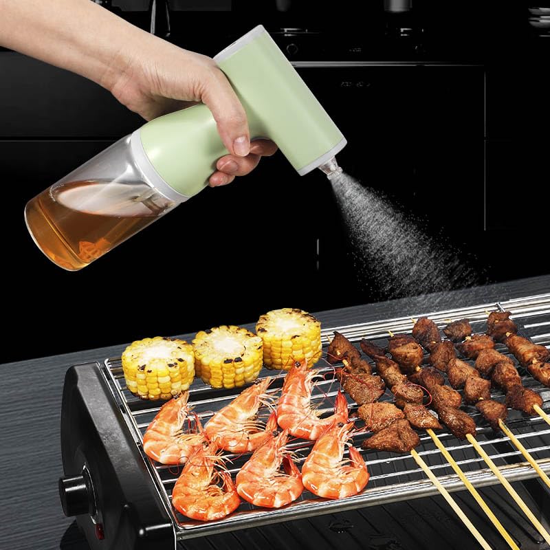 kzalzaci 2-in-1 Electric Oil Sprayer Dispenser Automatic Olive Oil Misting Spray Stream Jet 9oz/260ml Glass Bottle for Cooking, Salad, Air Frying,