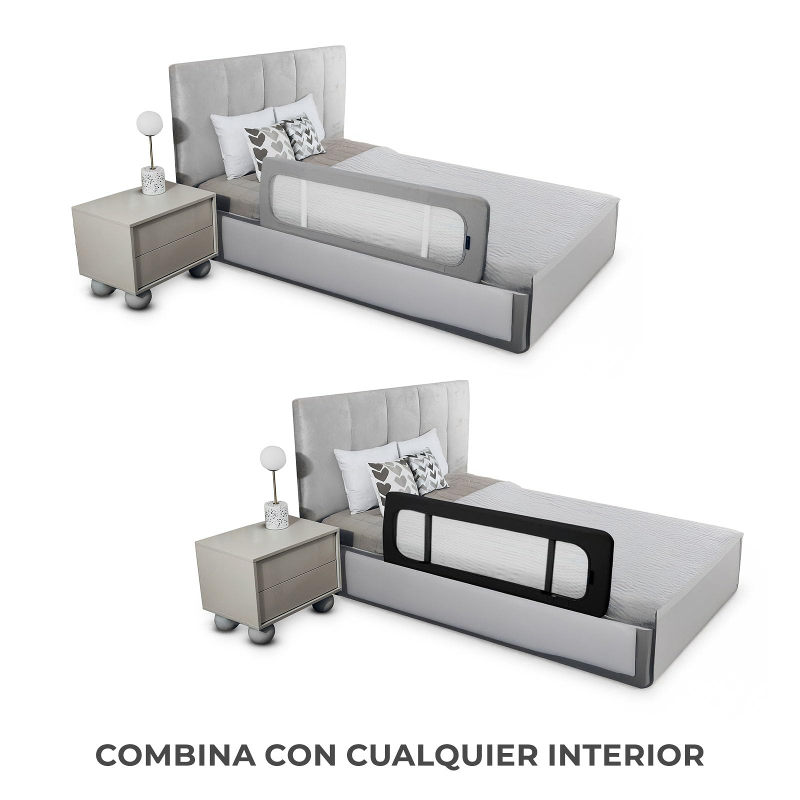 Kinderkraft Guard & Dream Barrera Universal para Cama, para Niños de Entre 18 Meses y 5 Años, Pliega Fácilmente, Regulación de Altura, Gris Claro