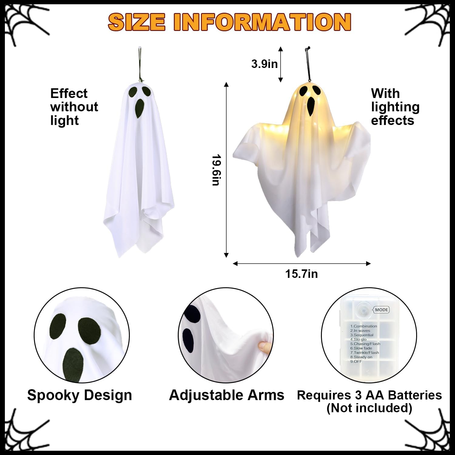 Halloween Hanging Ghost Decorations with Remote Control, 8 Lighting Modes & Timer, Light Up LED Ghosts, Battery Operated Halloween Decor for Outdoor Indoor Yard, Porch, Tree, Ceiling