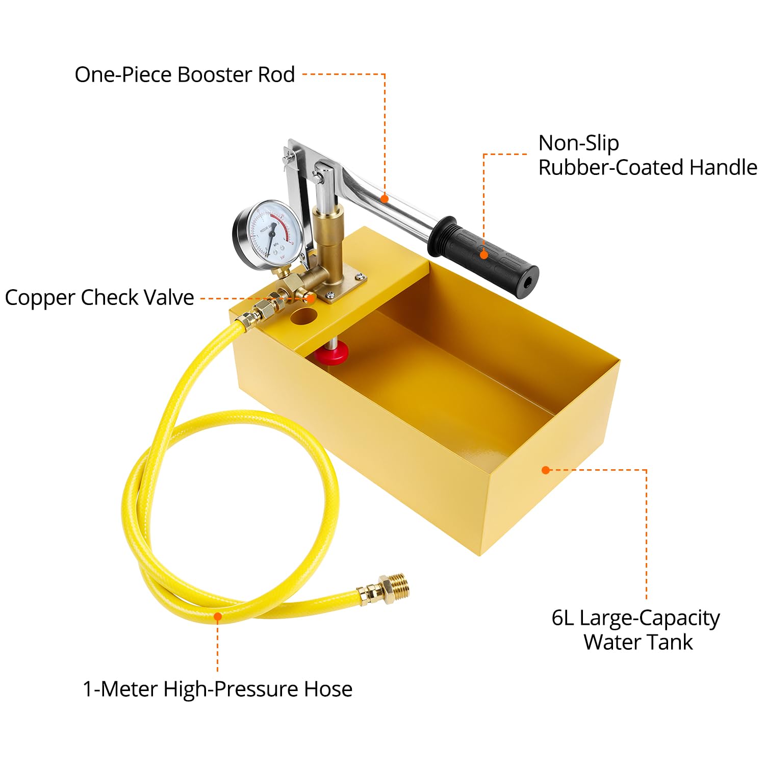 QWORK® Pompa di pressione manuale, 40 bar, pompa di prova, utilizzata per rilevare tubazioni dell'acqua e riscaldamento a pavimento