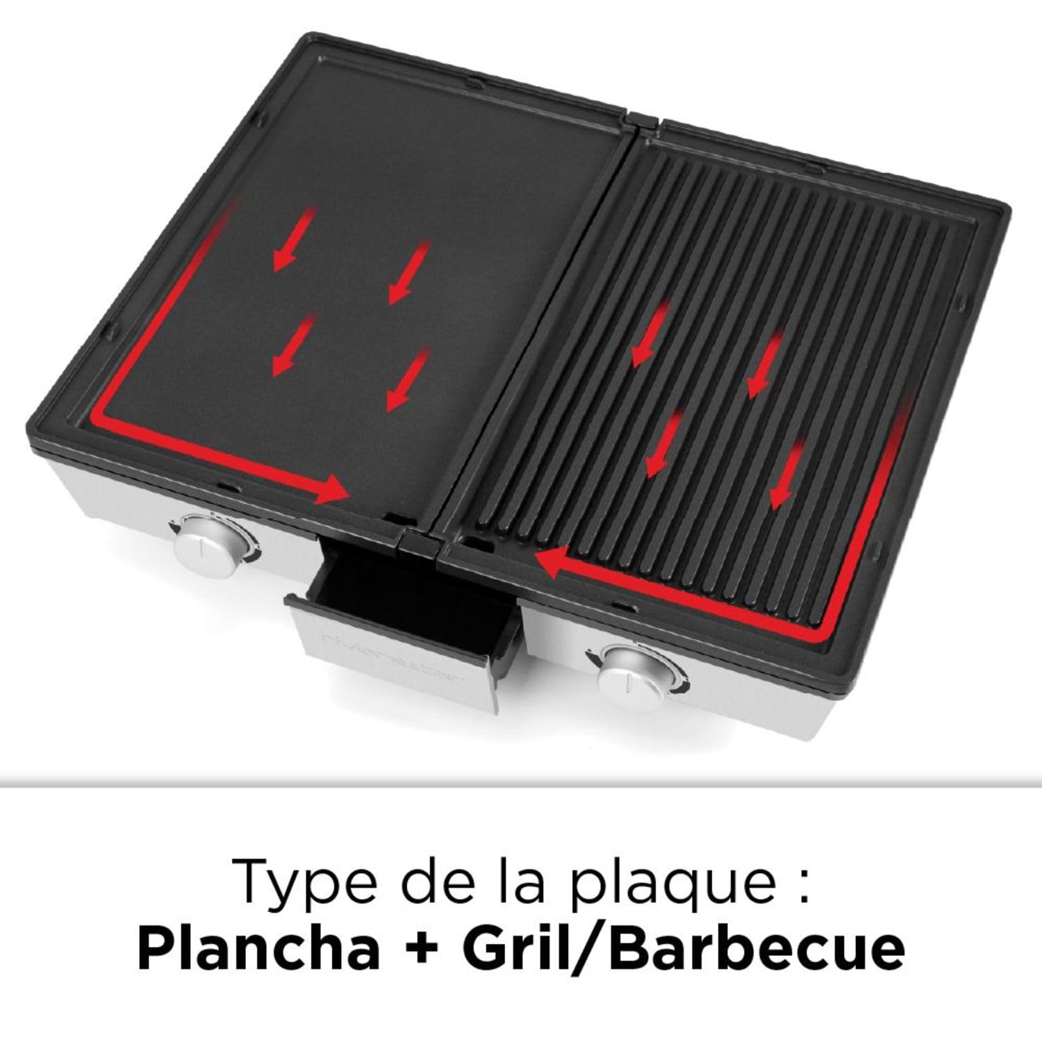 riviera&bar Combiné Plancha Grill Professionnelle - Bi-Zone, 1910 cm² de Cuisson Réglable, Plaques Inclinées avec Évacuation des Graisses, Thermostats Indépendants - Pour 8 à 10 Personnes - Inox