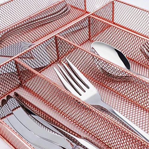 Elegant Life Silverware Set 53-Piece with Organizer Tray for 8, Including 40-piece Cutlery Set, 5-piece Serving Set, 8-piece Meat Forks Stainless Steel Cutlery Set, Mirror Polished (Pink)
