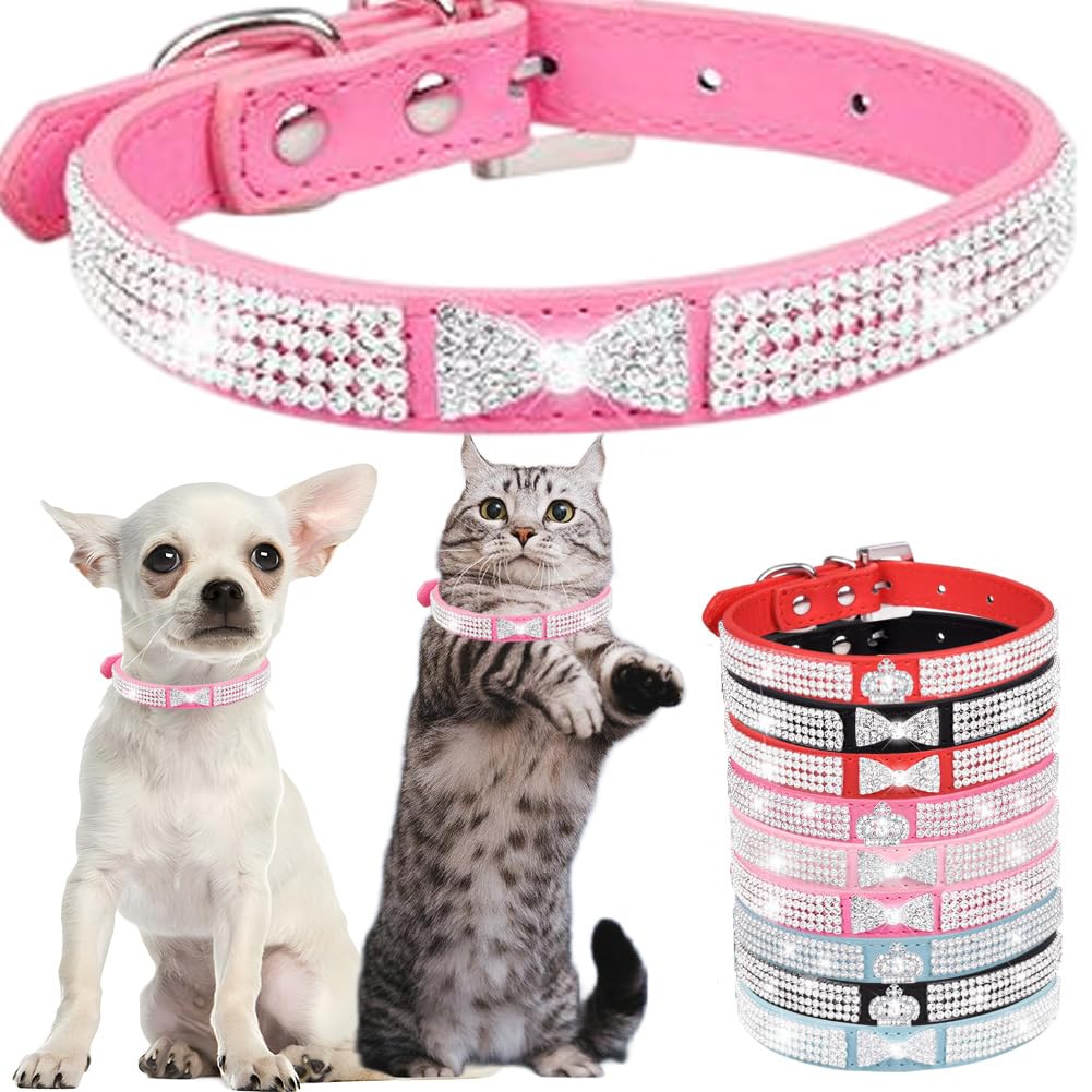 Rhinestone Dog Collar for Small Dogs Fancy Bling Diamond Crystal Dog Collar Glitter Jeweled Girl Puppy Cat Collars for XXS XS Small Medium Large Dogs (Hot Pink,M)